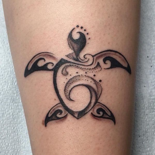 Polynesian + Black-work turtle tattoo on Calf by LastWordArtistryInk on TattMe