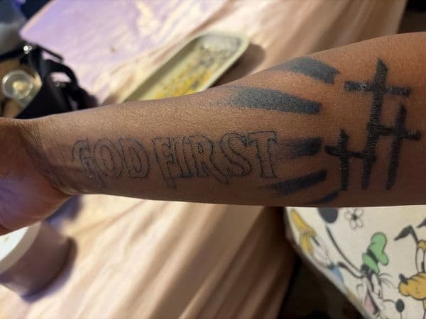 Lettering + Black-work lettering tattoo on Forearm by LastWordArtistryInk on TattMe