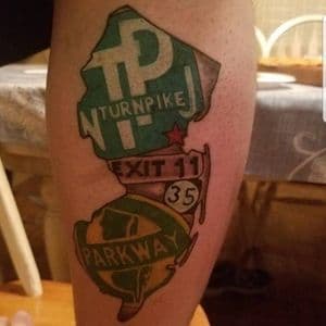 Color + Illustrative new jersey tattoo on Calf by LastWordArtistryInk on TattMe