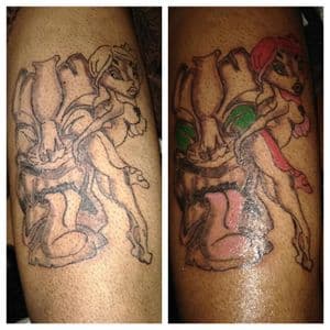 Cartoon + New School girl tattoo on Calf by LastWordArtistryInk on TattMe
