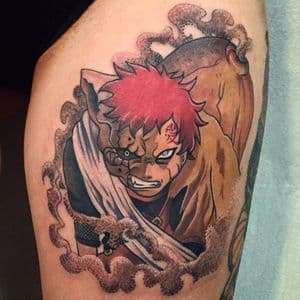 Anime + Color gaara tattoo on Thigh by LastWordArtistryInk on TattMe