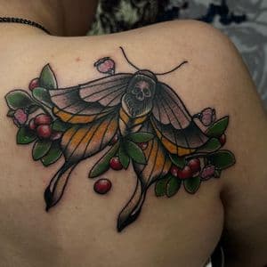 Illustrative + Color moth tattoo on Shoulder Blade by ink_by_Ronnie on TattMe