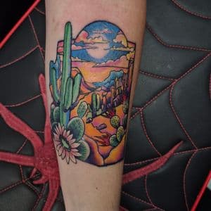 New School + Color desert tattoo on Forearm by ink_by_Ronnie on TattMe