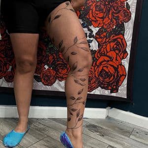 Fine Line + Minimalist vine tattoo on Full Leg Sleeve by ink_by_Ronnie on TattMe