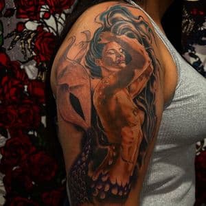 Realism + Color mermaid tattoo on Half Sleeve by ink_by_Ronnie on TattMe