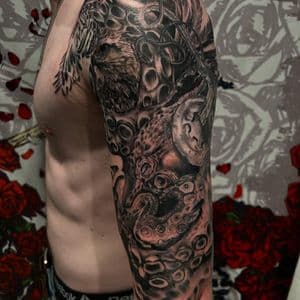 Black & Grey + Realism eagle tattoo on Full Sleeve by ink_by_Ronnie on TattMe