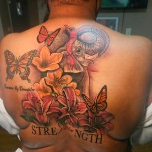 Illustrative + Color elephant tattoo on Upper Back by Jacob_Love_TD on TattMe