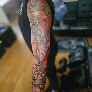 Black & Grey + Illustrative tiger tattoo on Full Sleeve by Jacob_Love_TD on TattMe
