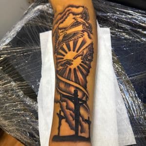 Black & Grey + Illustrative crosses tattoo on Forearm by TaeDavinci on TattMe