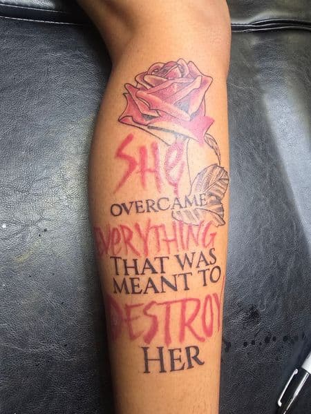 Lettering + Traditional rose tattoo on Calf by Qjoriginals43 on TattMe