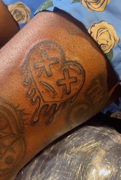 Line-work + Black-work heart tattoo on Calf by Qjoriginals43 on TattMe