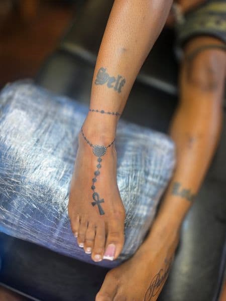 Fine Line + Black-work anklet tattoo on Ankle by Qjoriginals43 on TattMe