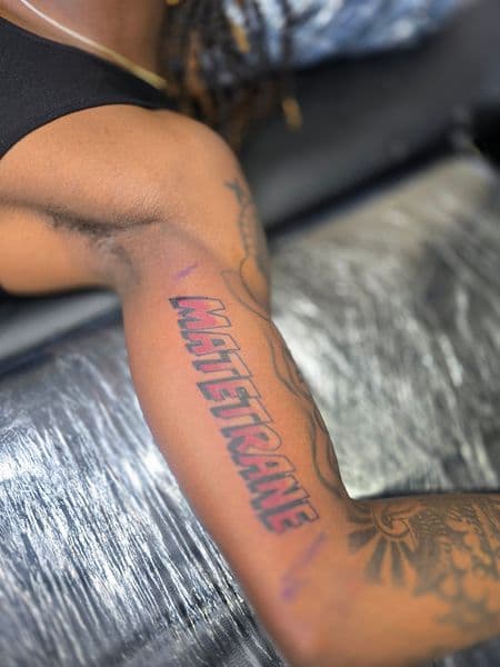 Lettering + Color lettering tattoo on Forearm by Qjoriginals43 on TattMe