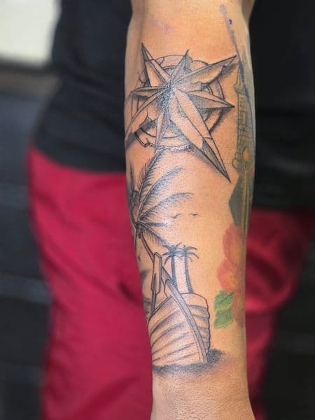 Black & Grey + Illustrative compass rose tattoo on Forearm by Qjoriginals43 on TattMe