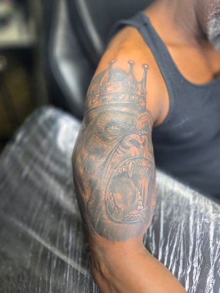Black & Grey + Realism gorilla tattoo on Upper Arm by Qjoriginals43 on TattMe
