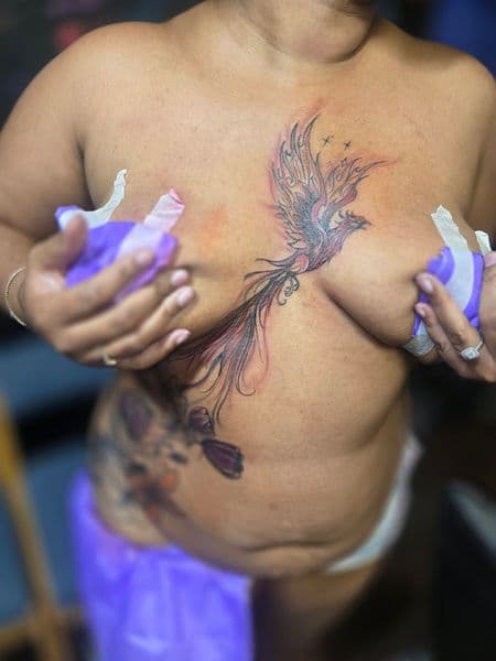 Illustrative + Color phoenix tattoo on Chest by Qjoriginals43 on TattMe