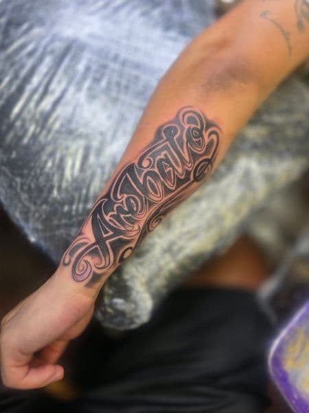Lettering + Script name tattoo on Forearm by Qjoriginals43 on TattMe