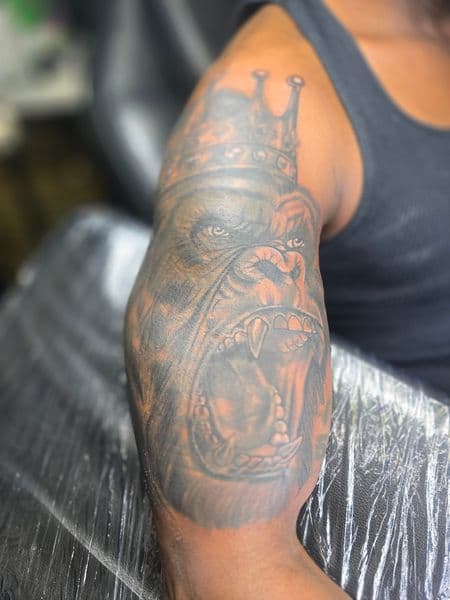 Realism + Black & Grey gorilla tattoo on Upper Arm by Qjoriginals43 on TattMe