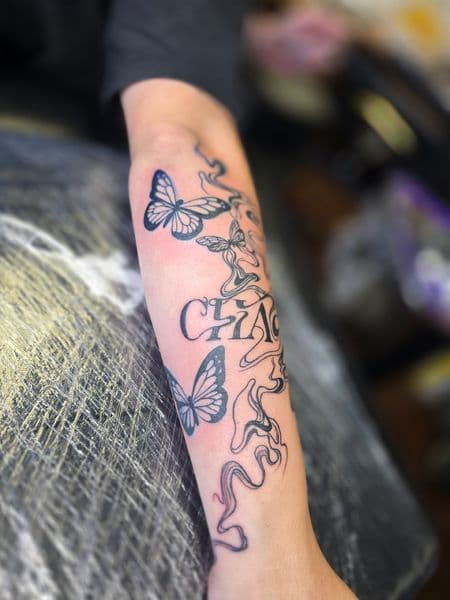 Fine Line + Black-work butterflies tattoo on Forearm by Qjoriginals43 on TattMe