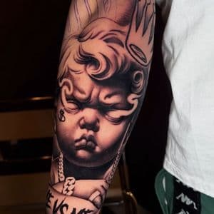 Black & Grey + Realism baby tattoo on Forearm by Sixteenth_Studio on TattMe