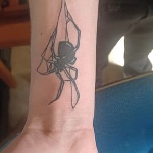 Black-work + Line-work spider tattoo on Wrist by nomad_ink on TattMe