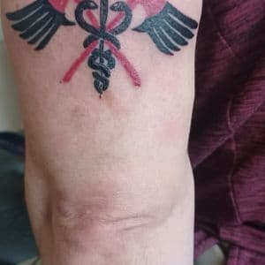 Traditional + Symbolic caduceus tattoo on Upper Arm by nomad_ink on TattMe
