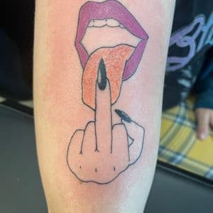 Color + Illustrative lips tattoo on Forearm by nomad_ink on TattMe