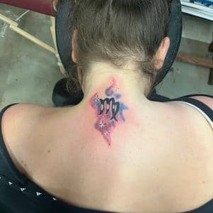 Watercolor + Color virgo tattoo on Neck (Back) by nomad_ink on TattMe