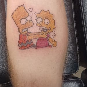 Pop Culture + Cartoon bart simpson tattoo on Calf by nomad_ink on TattMe