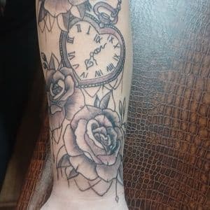 Black & Grey + Floral roses tattoo on Forearm by nomad_ink on TattMe