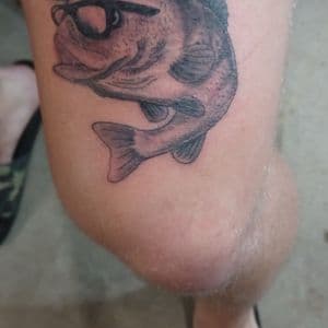 Black & Grey + Cartoon fish tattoo on Thigh by nomad_ink on TattMe