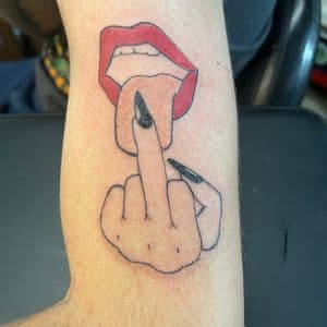 New School + Cartoon mouth tattoo on Forearm by nomad_ink on TattMe