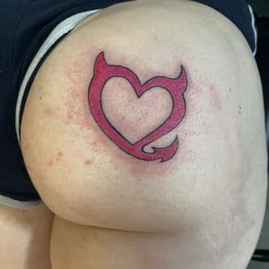 Color + Line-work heart tattoo on Thigh by nomad_ink on TattMe