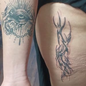 Black & Grey + Illustrative eye tattoo on Hip by nomad_ink on TattMe