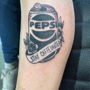 Black & Grey + Pop Culture pepsi can tattoo on Forearm by nomad_ink on TattMe