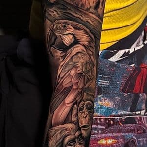 Realism + Black & Grey leopard tattoo on Full Sleeve by D-Artist on TattMe