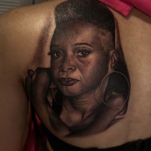 Realism + Black & Grey woman tattoo on Shoulder Blade by D-Artist on TattMe