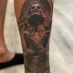 Black & Grey + Realism statue tattoo on Calf by D-Artist on TattMe