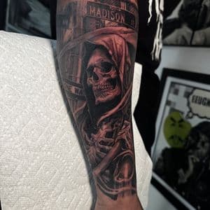 Black & Grey + Realism grim reaper tattoo on Forearm by D-Artist on TattMe
