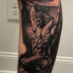 Black & Grey + Realism atlas tattoo on Calf by D-Artist on TattMe