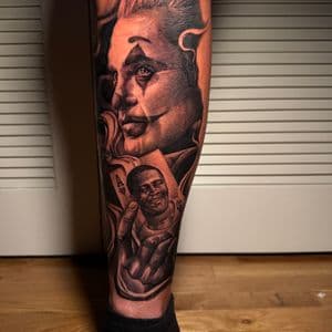 Realism + Black & Grey joker tattoo on Calf by D-Artist on TattMe