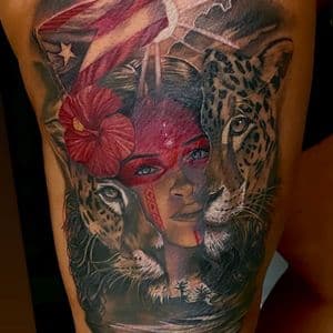 Realism + Color puerto rican flag tattoo on Thigh by D-Artist on TattMe