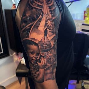 Black & Grey + Realism child tattoo on Upper Arm by D-Artist on TattMe