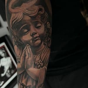 Black & Grey + Realism cherub tattoo on Forearm by D-Artist on TattMe
