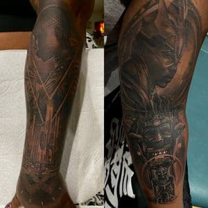 Black & Grey + Realism black panther tattoo on Full Sleeve by D-Artist on TattMe