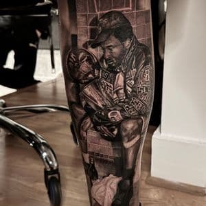 Black & Grey + Realism man tattoo on Calf by D-Artist on TattMe