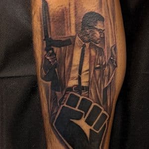 Black & Grey + Realism malcolm x tattoo on Calf by D-Artist on TattMe