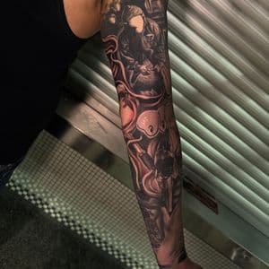 Black & Grey + Realism warrior tattoo on Full Sleeve by D-Artist on TattMe