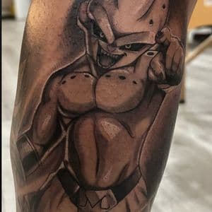 Black & Grey + Anime majin buu tattoo on Calf by D-Artist on TattMe