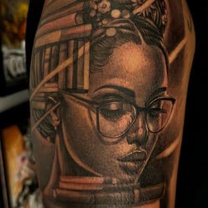 Black & Grey + Realism woman tattoo on Upper Arm by D-Artist on TattMe
